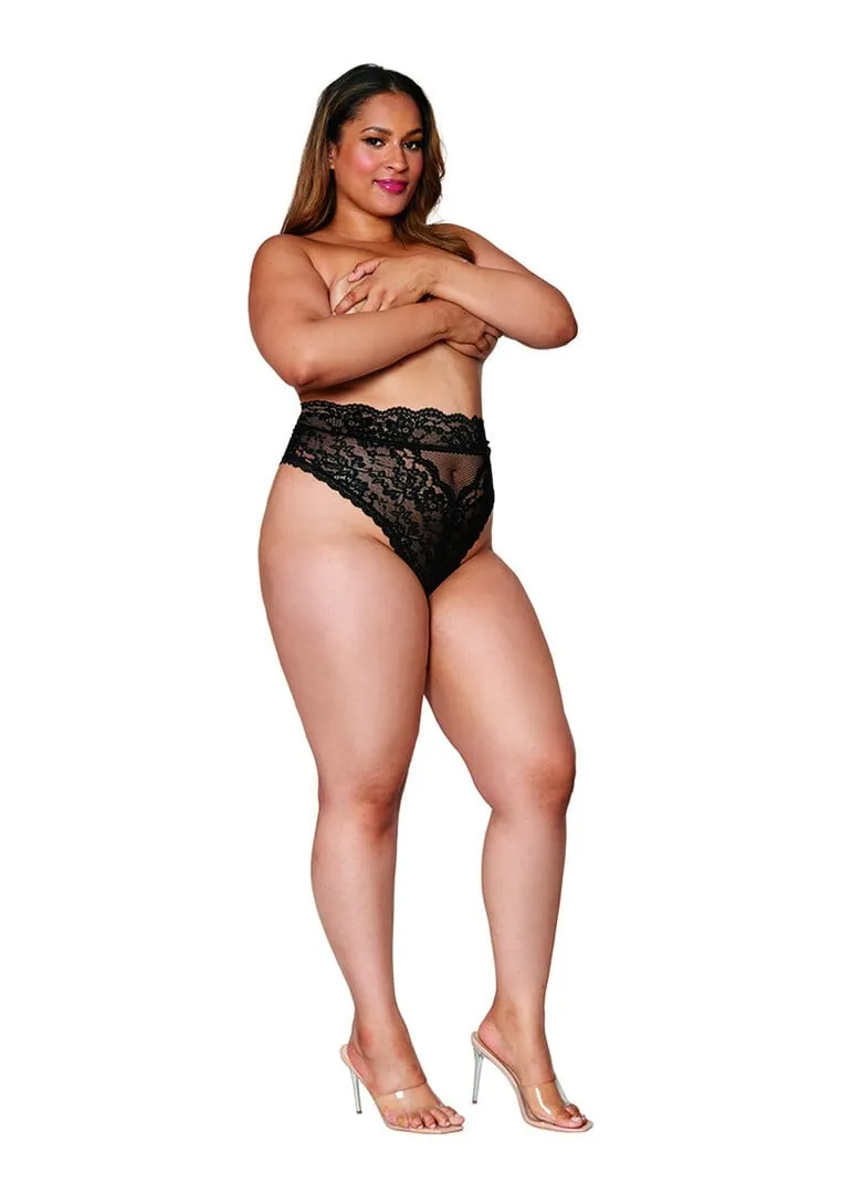Dreamgirl Hoge Taille Kant Slip - 2X - Zwart