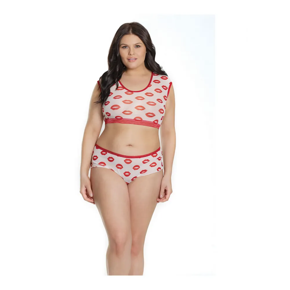 Coquette Crop Top en Shorts met Lippenprint - Plus Size