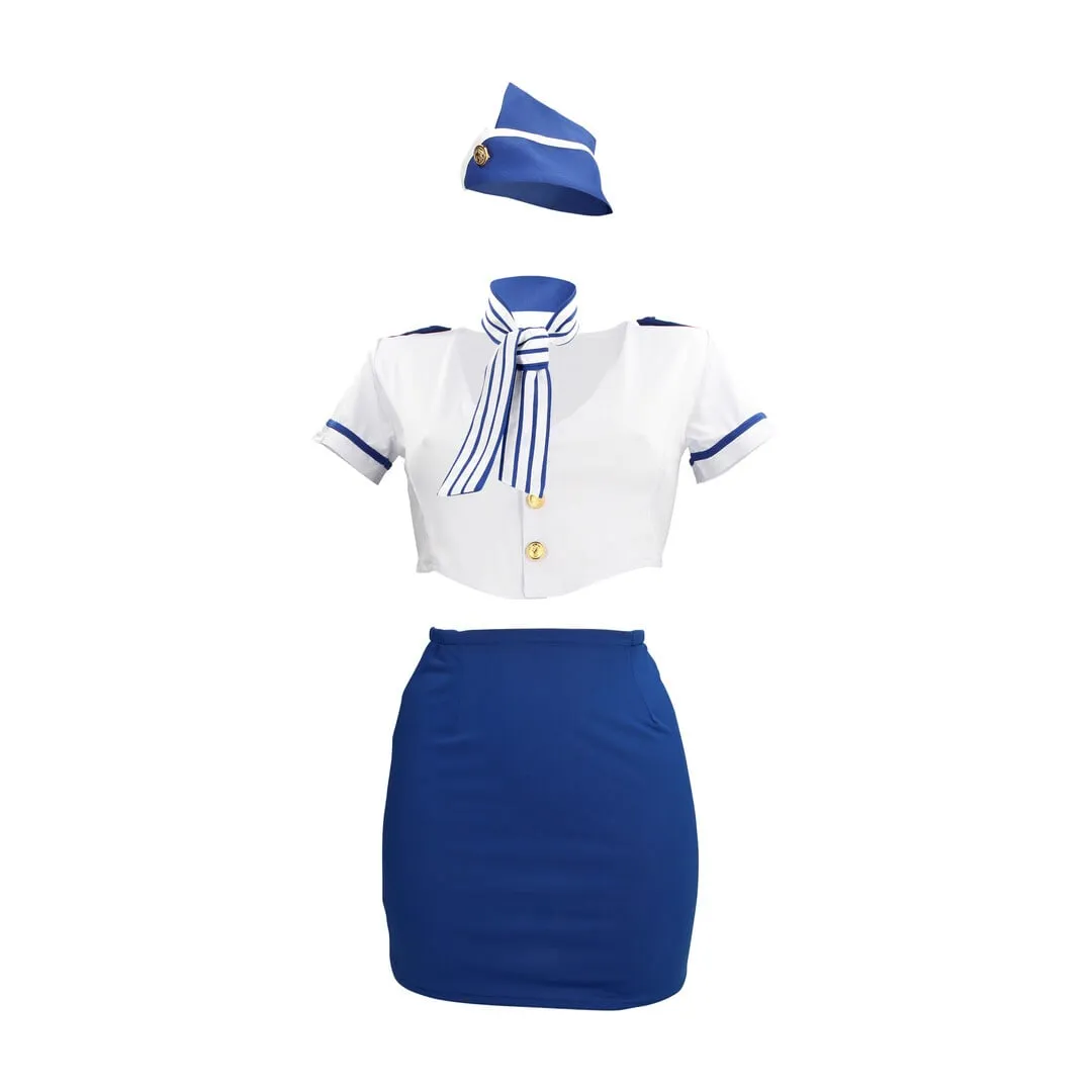 S-Line by Shots Stewardess Kostuum - S/M - Blauw/Wit
