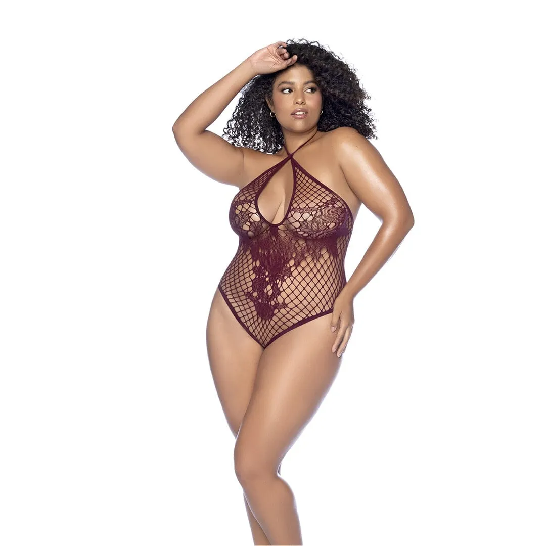 Mapalé Bloemen Visnet Bodysuit - Koning Maat - Kers