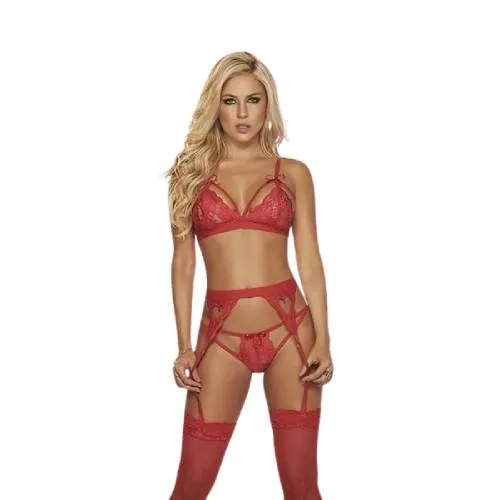 Mapalé 3-delig Lingerie Set Met Jarretelgordel Rood