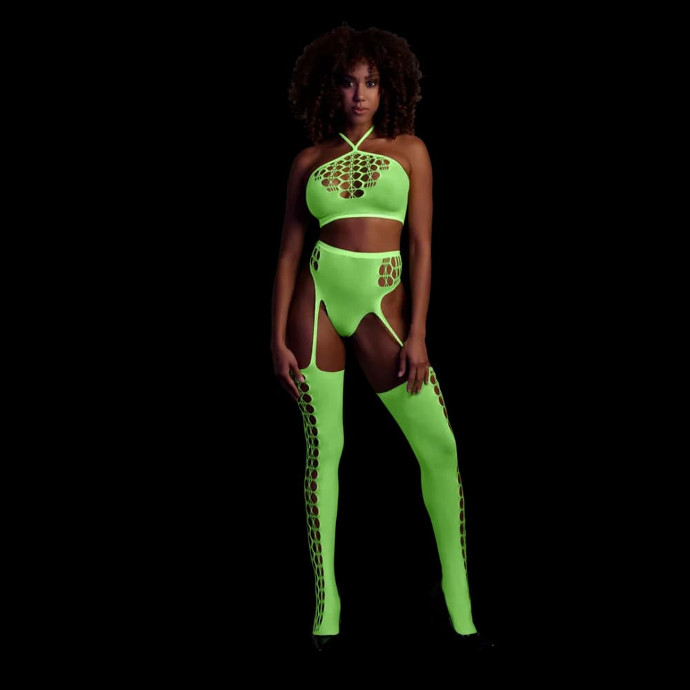 Ouch! by Shots Twee Delige Set met Crop Top en Kousen - One Size - Neon Groen