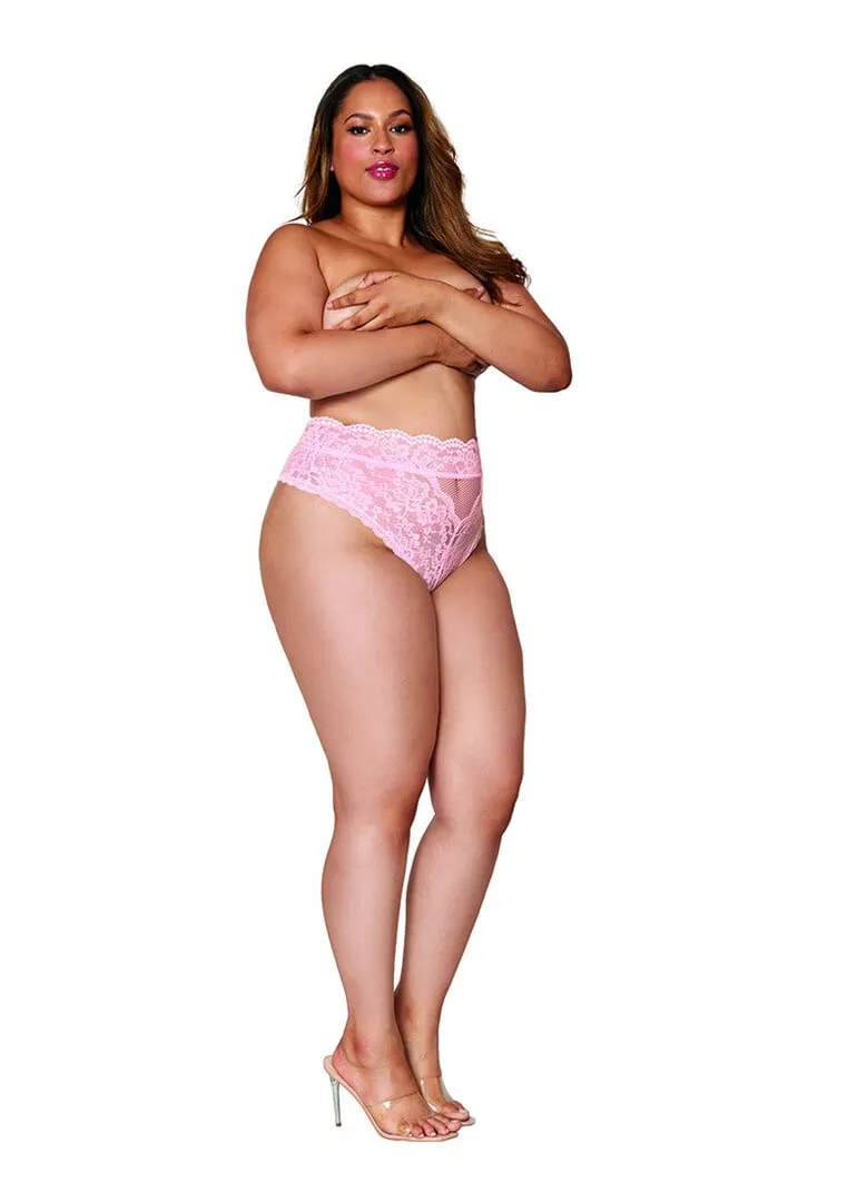 Dreamgirl Hoge Taille Kant Panty - 3X - Roze