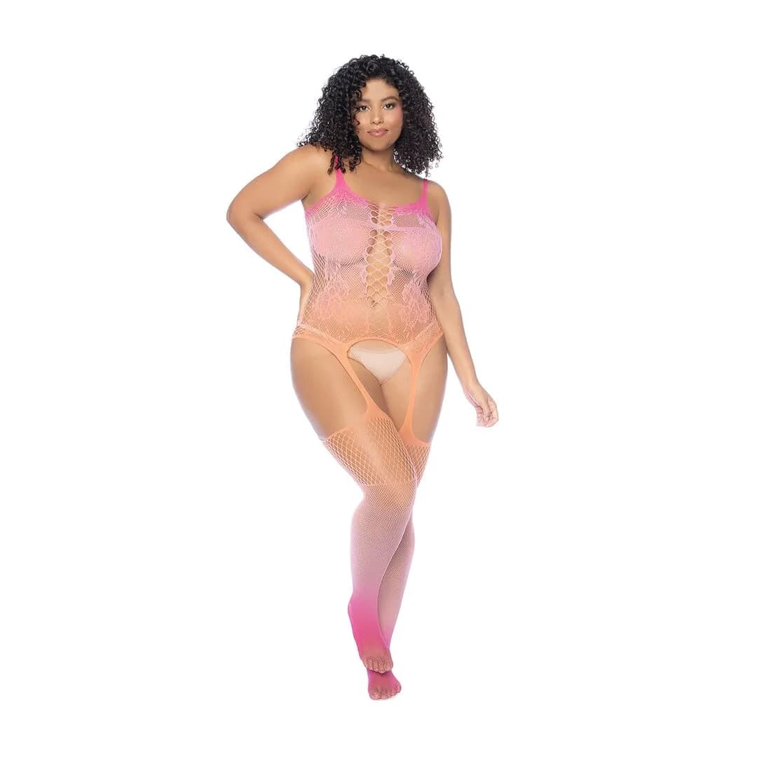 Mapalé Bloemen Ombre Bodystocking - Koning Maat - Zonsondergang