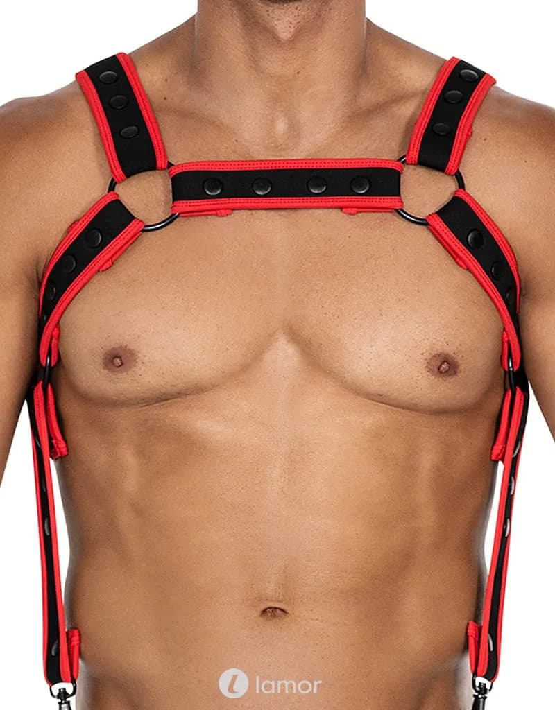 Zwart/Rood Neopreen borstharnas05