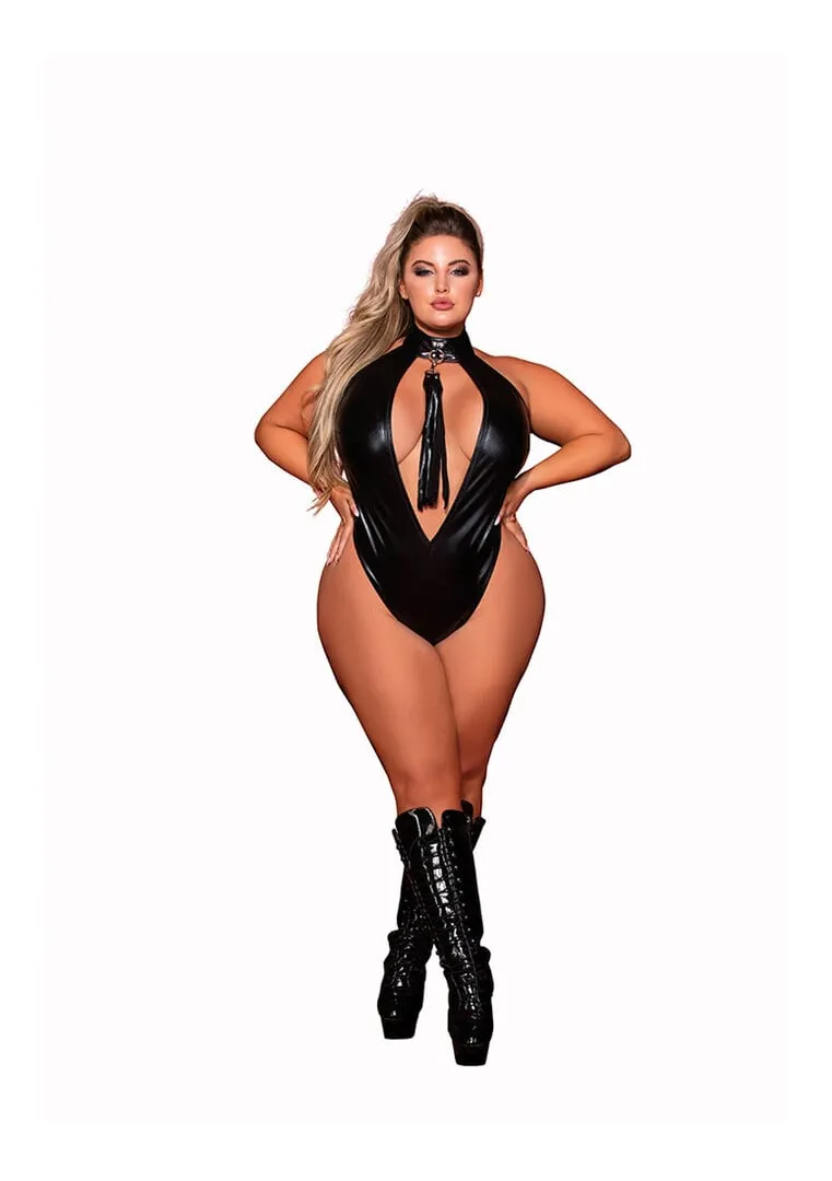 Dreamgirl Faux Halter Teddy met Flogger - Plus Size - Zwart
