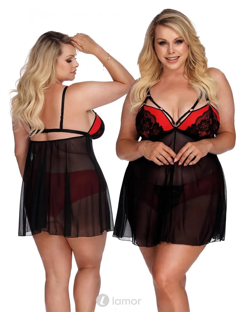 Zwart rode babydoll,AN-Arcadia
