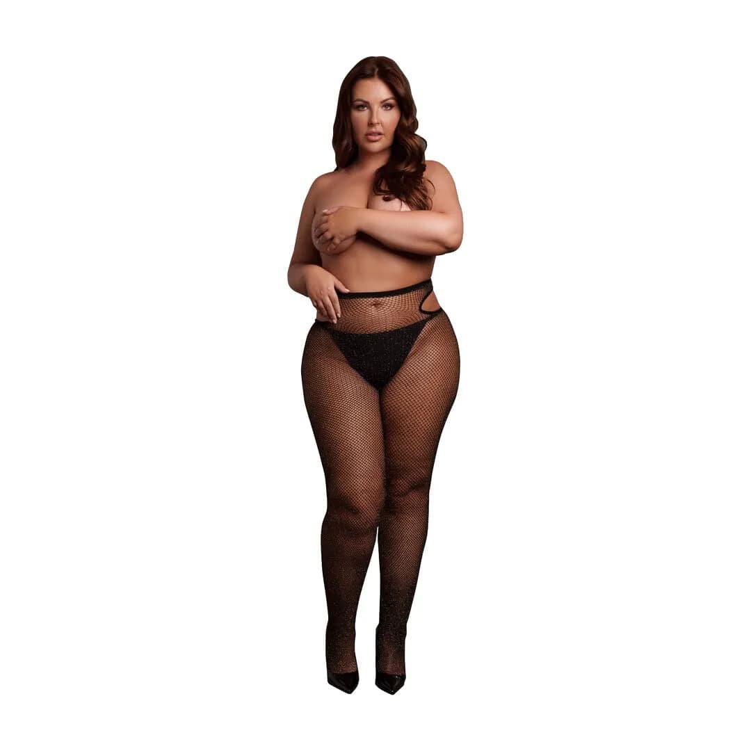 Le Désir by Shots Glanzende Cut-Out Panty's - Plus Size - Zwart/Goud Glitter