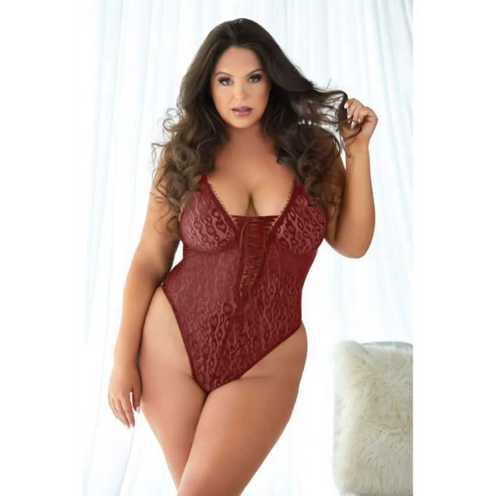 Allure Kanten Luipaard Teddy met Kanten Detail - 2X/3X