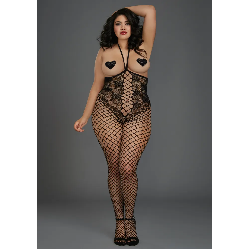 Dreamgirl Open-Cup Bodystocking - Plus Size - Zwart