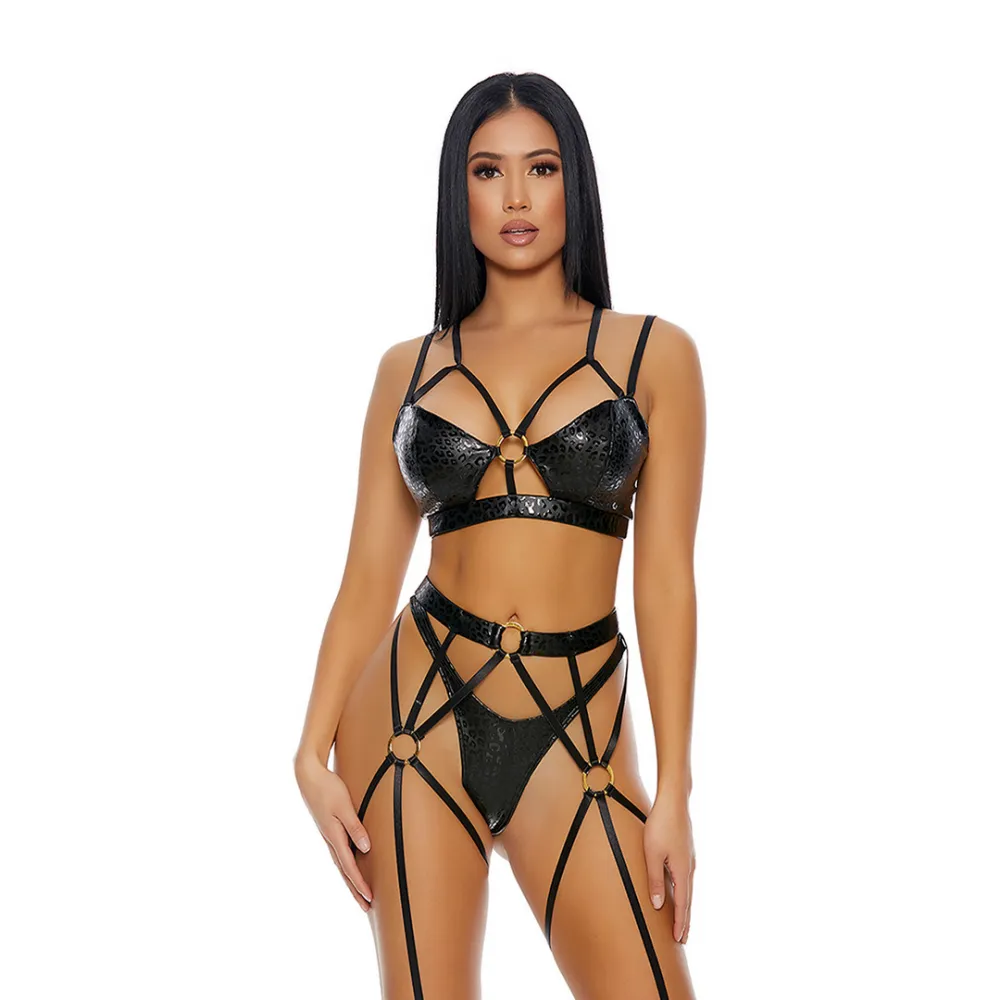 Forplay That's My Spot Cheetah Print Lingerie Set - XL - Zwart