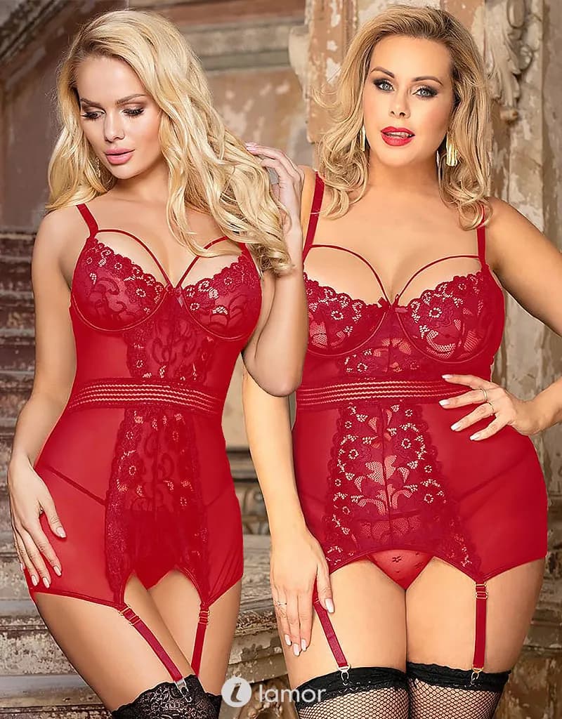 LAMOR Rode babydoll met beugelcups