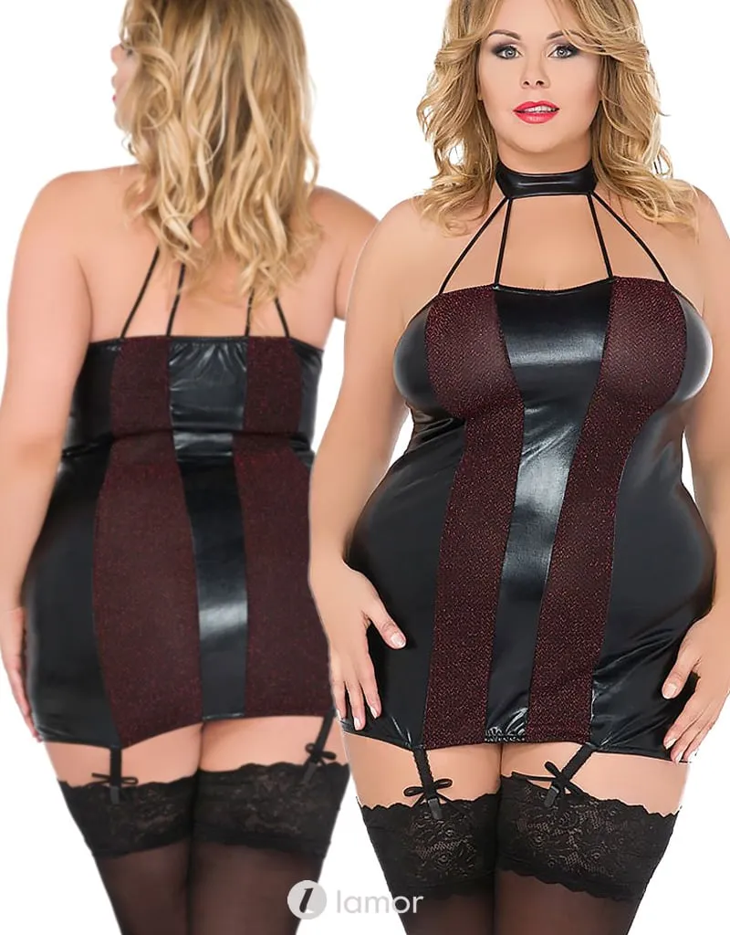 Zwart wetlook halterjurkje
