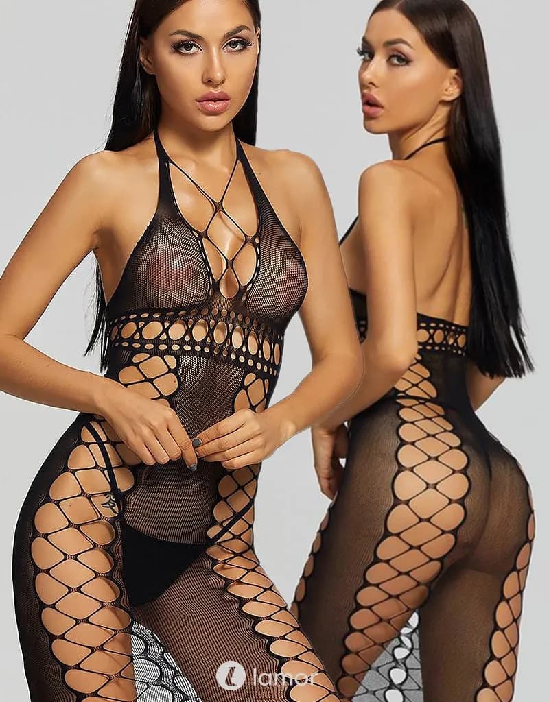 LAMOR Lang zwart fishnet jurkje