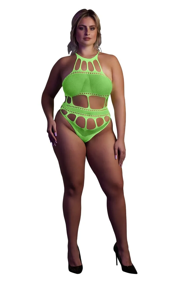Ouch! by Shots Body met Griekse Halslijn - Plus Size - Neon Groen