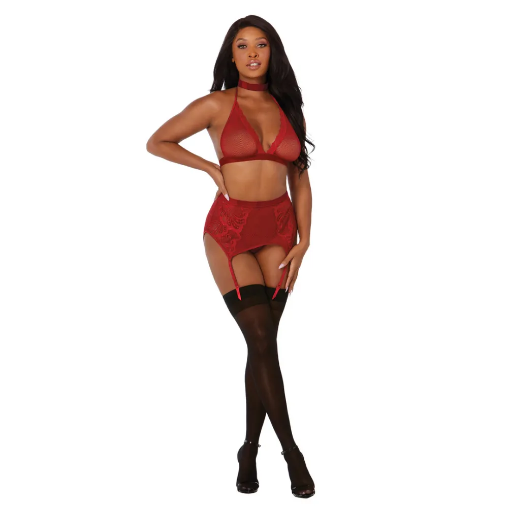 Dreamgirl Visnet en Kant 4-delige Set - Één Maat