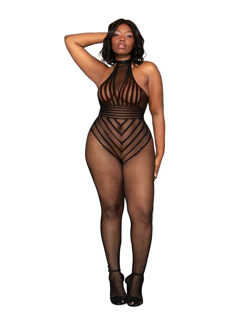Dreamgirl Visnet Bodystocking Teddy - Plus Size - Zwart