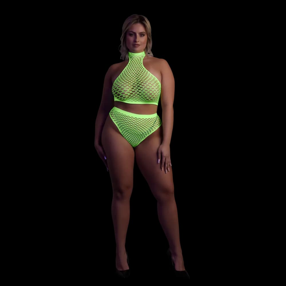 Ouch! by Shots Turtle Neck en High Waist Slip - Plus Size - Neon Groen