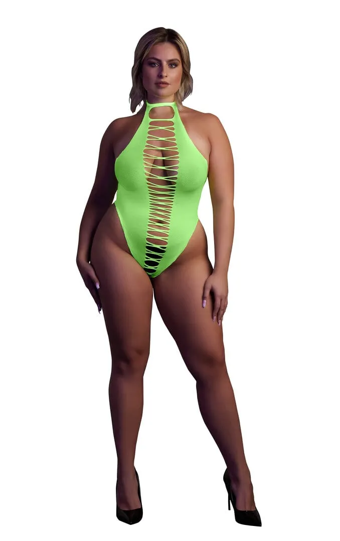 Ouch! by Shots High-Cut Body - Plus Size - Neon Groen